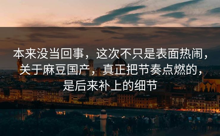 本来没当回事，这次不只是表面热闹，关于麻豆国产，真正把节奏点燃的，是后来补上的细节